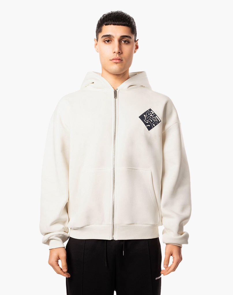 SMUDGE ZIP-HOODIE CREAM WHITE