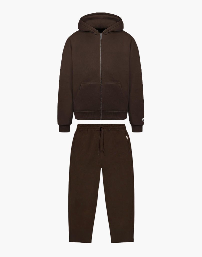 TRACKSUIT SET ZIP-HOODIE (BROWN) Tracksuits Statement Clo