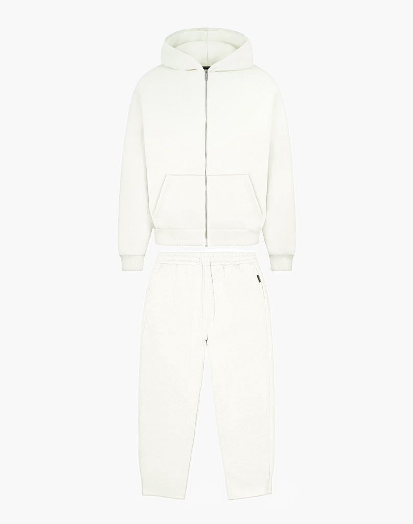 TRACKSUIT SET ZIP-HOODIE (CREAM WHITE) Tracksuits Statement Clo