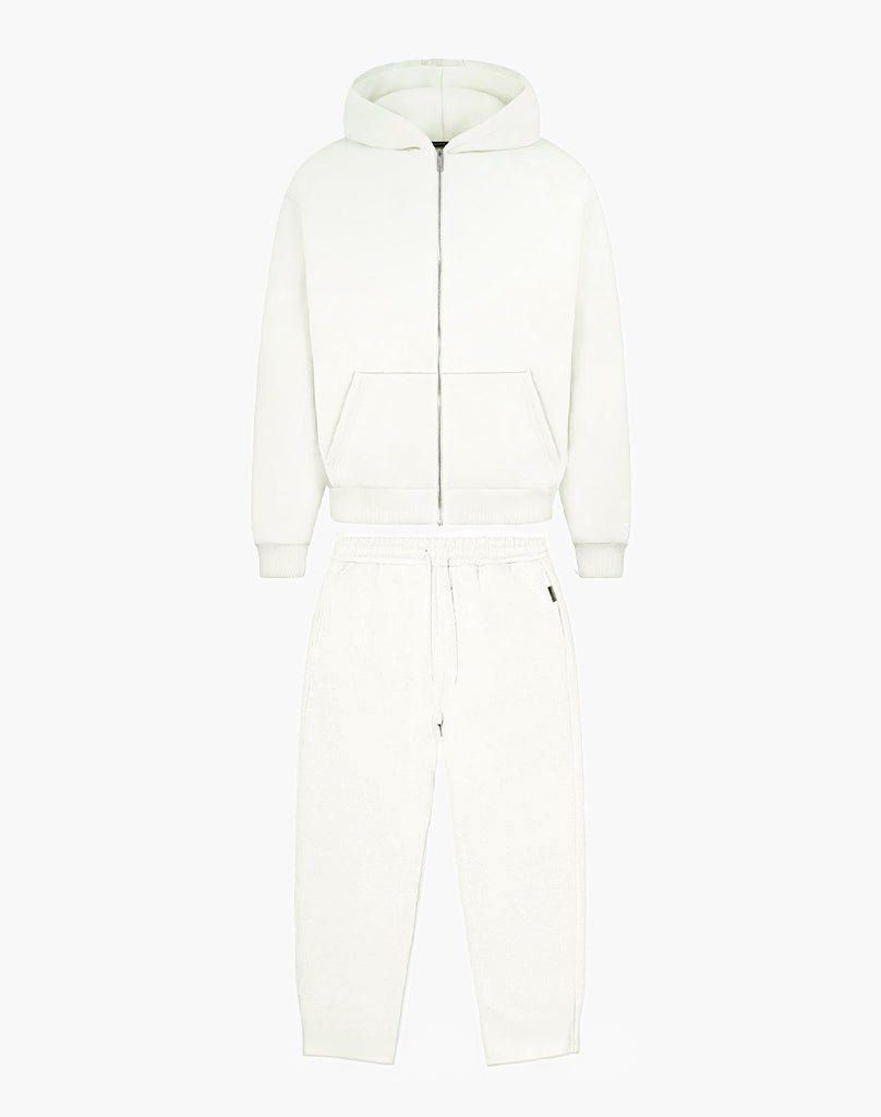 TRACKSUIT SET ZIP-HOODIE (CREAM WHITE) Tracksuits Statement Clo