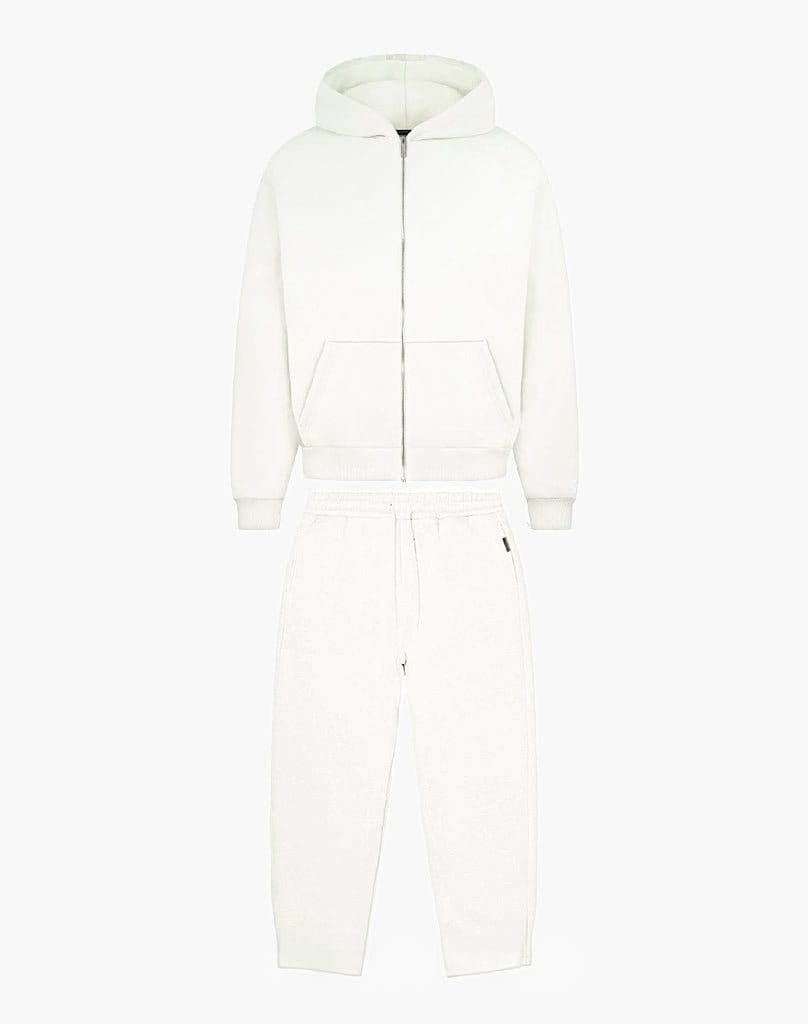 TRACKSUIT SET ZIP-HOODIE (CREAM WHITE) Tracksuits Statement Clo
