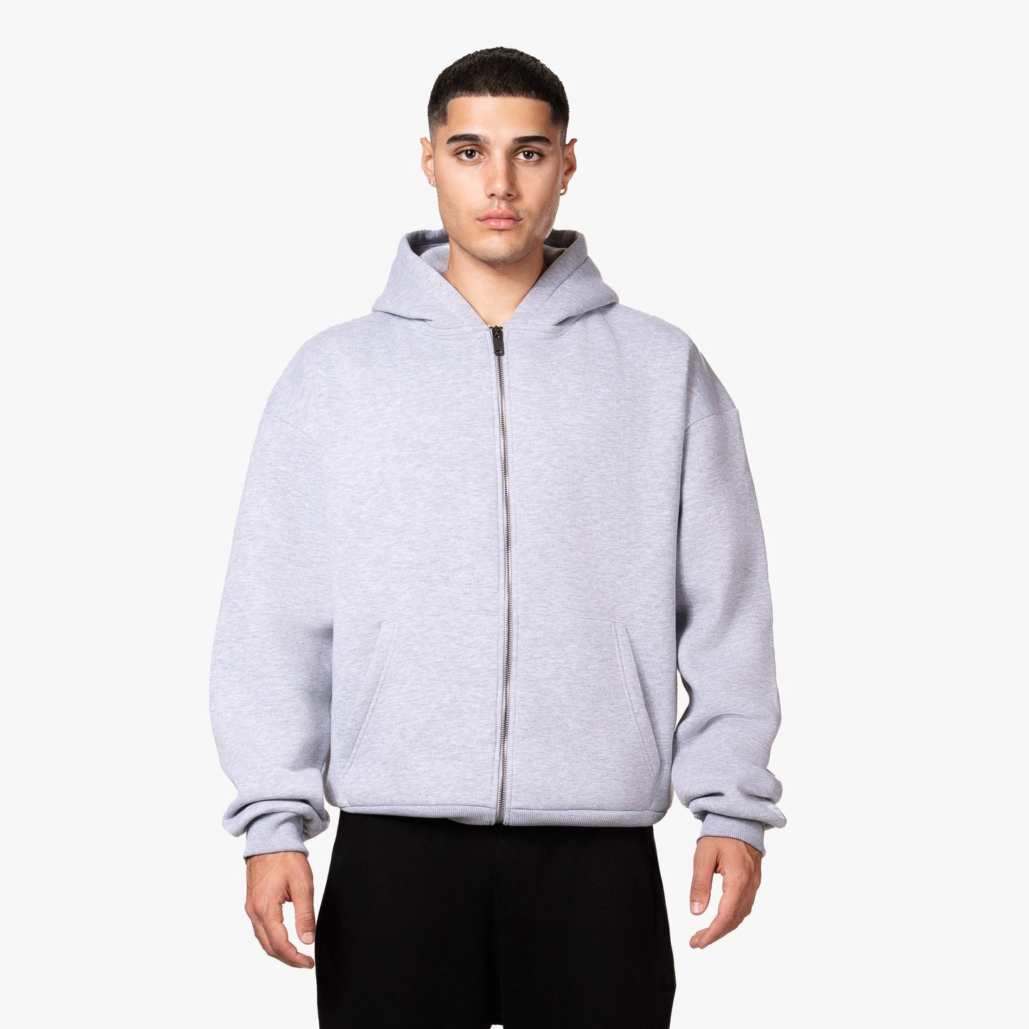 BASIC ZIP-HOODIE GREY MELANGE