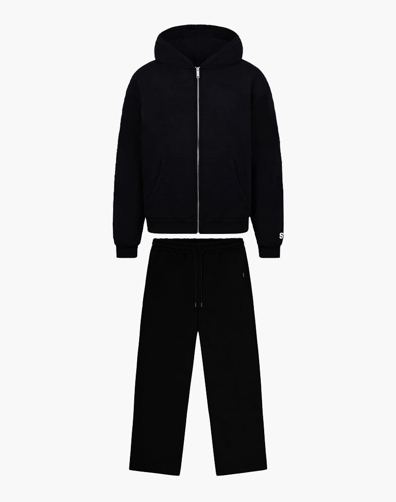 TRACKSUIT SET ZIP-HOODIE (BLACK) Tracksuits Statement Clo