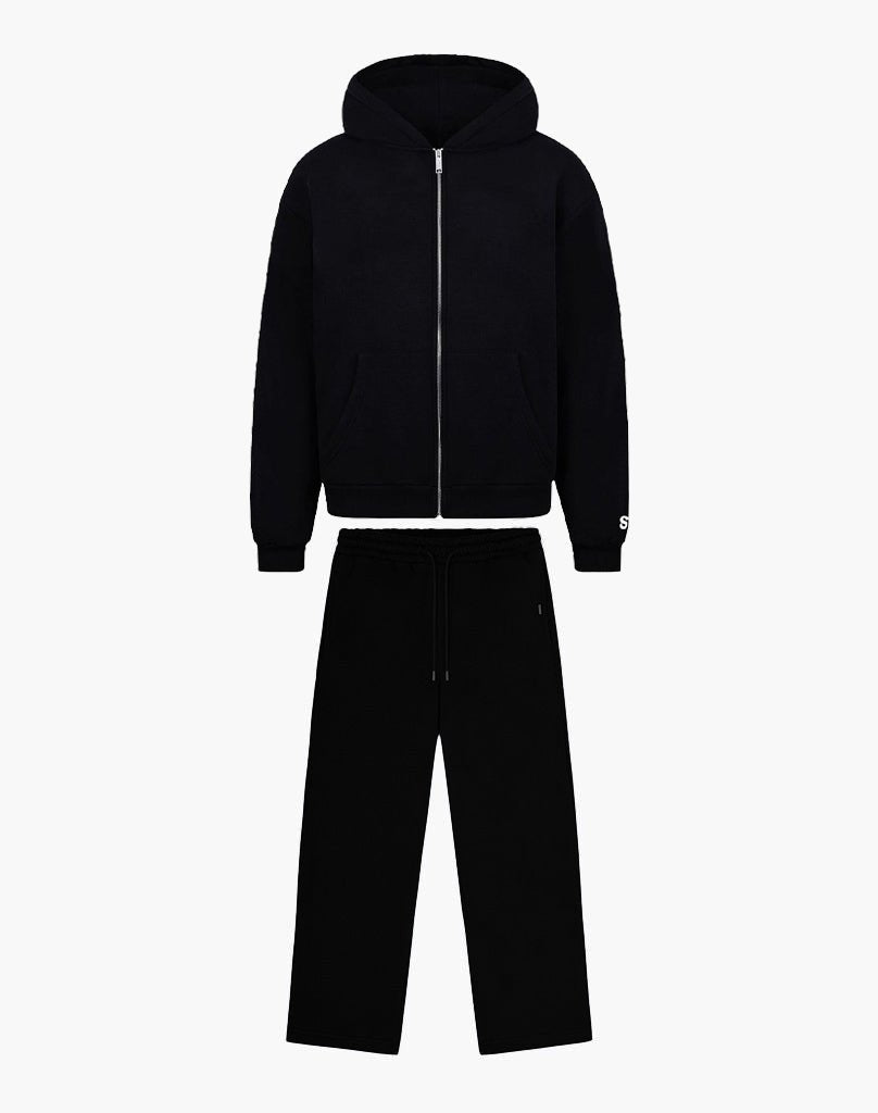 TRACKSUIT SET ZIP-HOODIE (BLACK) Tracksuits Statement Clo