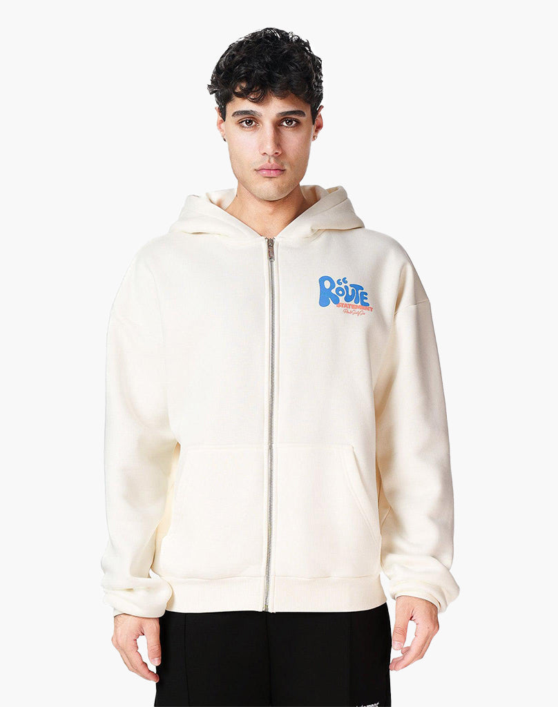 ROUTE 66 ZIP-HOODIE (CREAM WHITE) STATEMENT