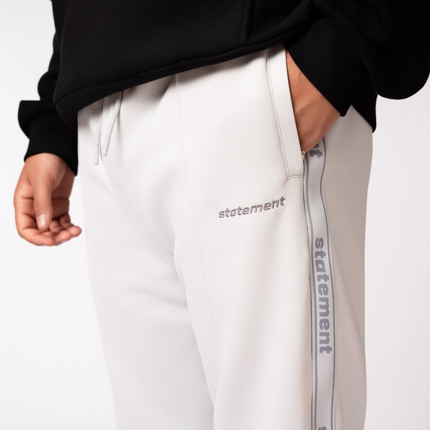 STRIPE WIDE TRACKPANTS CREAM WHITE
