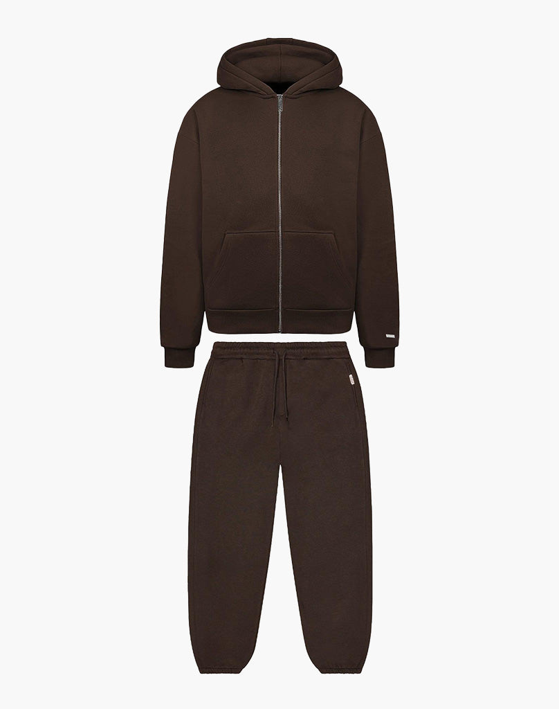 BASIC ZIPPER + BASIC JOGGER (BROWN) Tracksuits Statement Clo